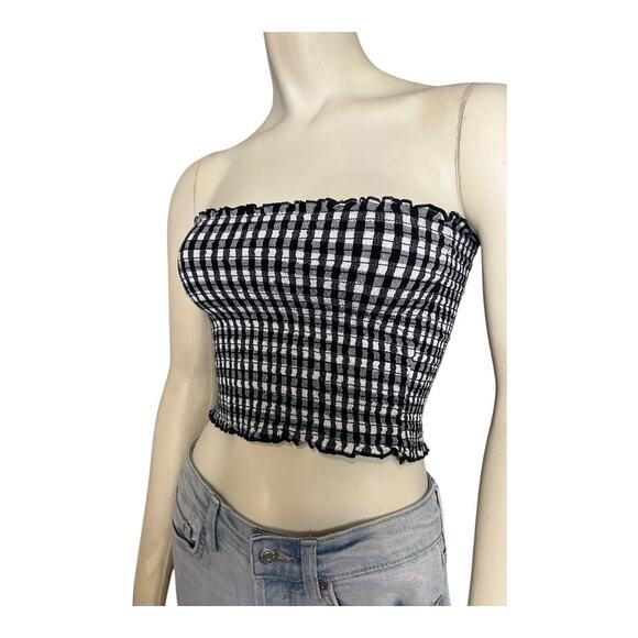 John Galt Strapless Gingham Festival Top Shirt Blouse Summer Beach Crop y2k Boho - Picture 3 of 6